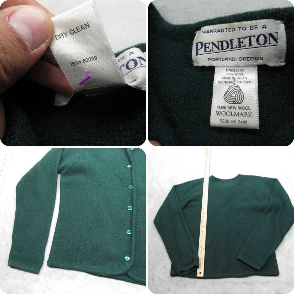 Pendleton Wool Cardigan Sweater Women Small Green Long Sleeve 70s JAPAN VTG RARE